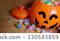 The Halloween bucket and candy for holiday concept 130583859