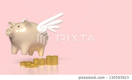 The Piggy Bank and gold coins for earn or saving concept 3d Rendering. The Piggy Bank and gold coins for earn or saving concept 3d Rendering. 130583923