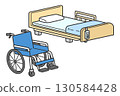 Set illustration of a nursing bed and wheelchair 130584428