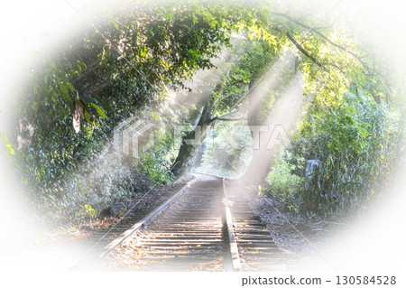 Abandoned railway line illuminated by rays of light: Kurayoshi Line 130584528