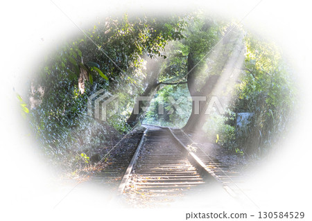 Abandoned railway line illuminated by rays of light: Kurayoshi Line 130584529