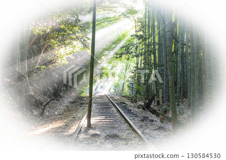 Abandoned railway line illuminated by rays of light: Kurayoshi Line 130584530