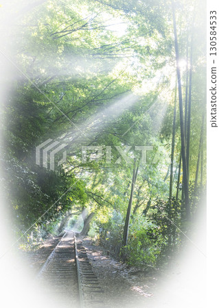 Abandoned railway line illuminated by rays of light: Kurayoshi Line Abandoned railway line illuminated by rays of light: Kurayoshi Line 130584533