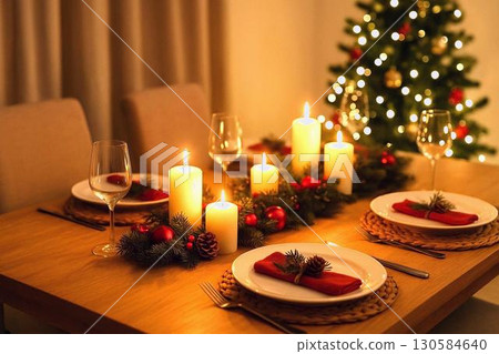 Christmas decorations, scenery, and images expressing the winter season. Dinner 130584640