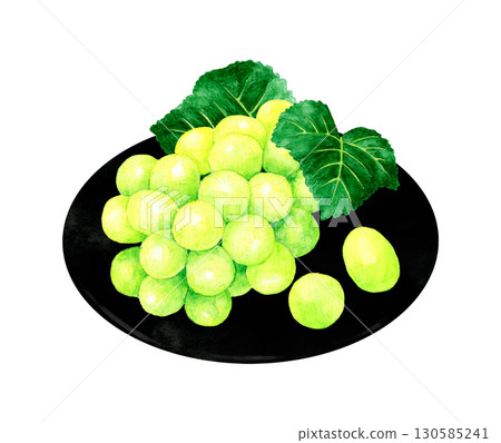 盤子上的閃亮麝香葡萄 - 手繪水彩畫的夏季水果 盤子上的閃亮麝香葡萄 - 手繪水彩畫的夏季水果 130585241