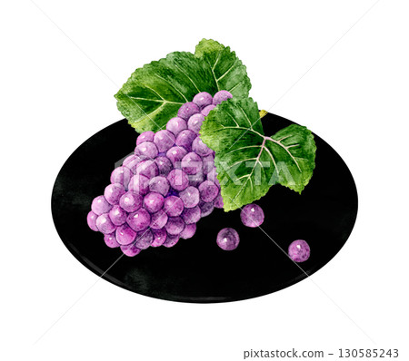 盤子上的德拉瓦州 - 夏季水果的手繪水彩插圖 130585243