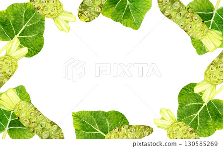 Fresh wasabi and leaf wasabi frame. Hand-drawn watercolor illustration background material of vegetables and condiments. Fresh wasabi and leaf wasabi frame. Hand-drawn watercolor illustration background material of vegetables and condiments. 130585269