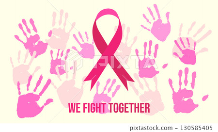 Breast Cancer Awareness Month. Pink ribbon symbol. Design postcard, banner, poster, and social media post. Vector illustration. Breast Cancer Awareness Month. Pink ribbon symbol. Design postcard, banner, poster, and social media post. Vector illustration. 130585405