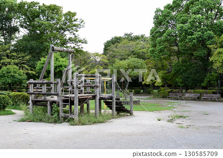 Wooden playground equipment at Shiroyama Park 130585709