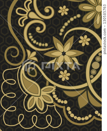 ornamental floral pattern with gold and black intricate design for elegant decor ornamental floral pattern with gold and black intricate design for elegant decor 130585763