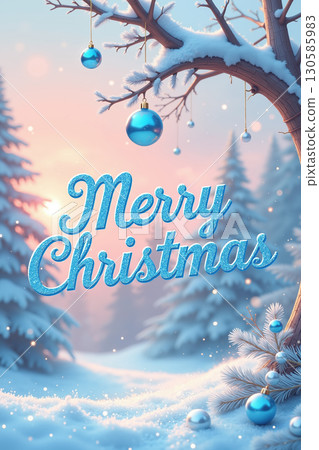 Merry Christmas text in a snowy landscape. Merry Christmas text in a snowy landscape. 130585983
