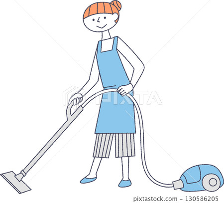 A young lady wearing a vacuum cleaner A young lady wearing a vacuum cleaner 130586205