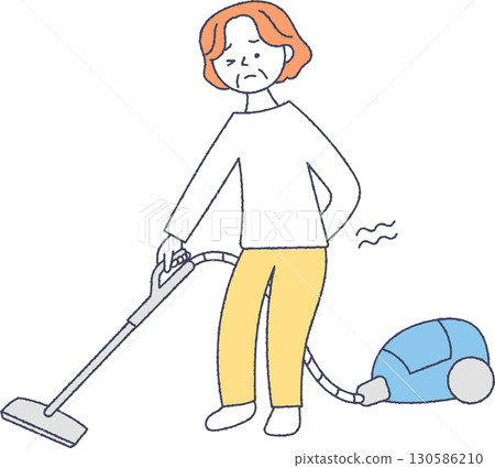 A middle-aged woman who hurts her back while vacuuming A middle-aged woman who hurts her back while vacuuming 130586210