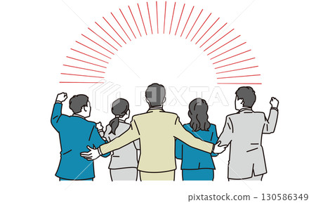 一位商人的背部握拳的插圖素材 130586349