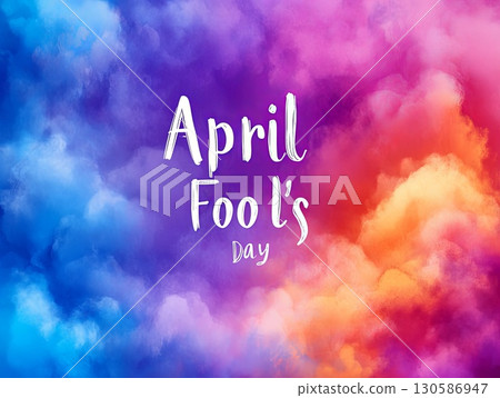 Colorful cloud background with playful text celebrating April Fool's Day Colorful cloud background with playful text celebrating April Fool's Day 130586947