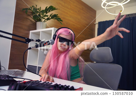 Beautiful young singer and musician broadcast from her home studio 130587010