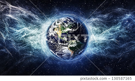 Earth surrounded by cosmic energy and vibrant colors show beauty of our planet  130587165