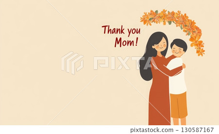 mother and child expressing gratitude with the words Thank you Mom 130587167