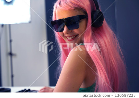 Beautiful young singer and musician broadcast from her home studio 130587223