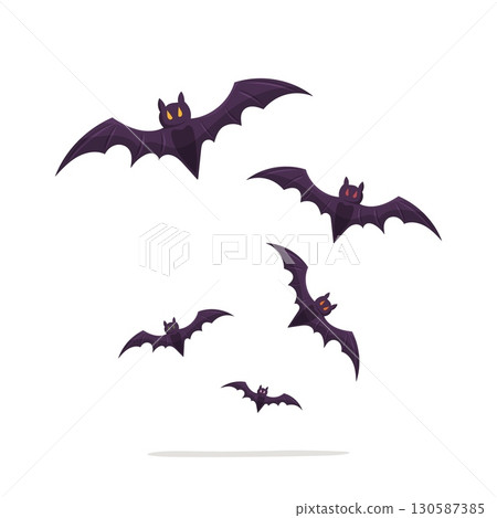 Flying bats with glowing eyes 130587385