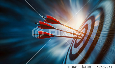 Red arrows hitting a target with motion blur, symbolizing focus and achievement in goals 130587733