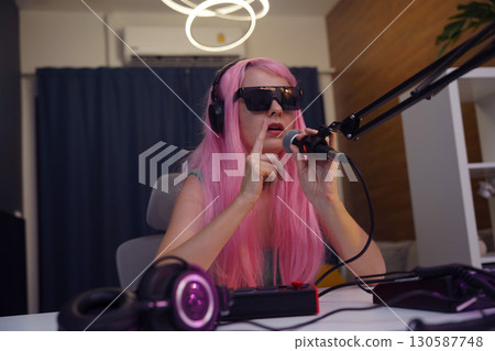 Beautiful young singer and musician broadcast from her home studio 130587748