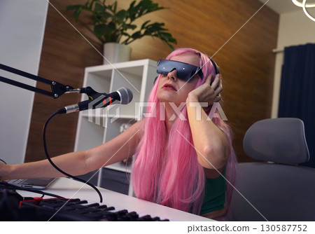 Beautiful young singer and musician broadcast from her home studio 130587752