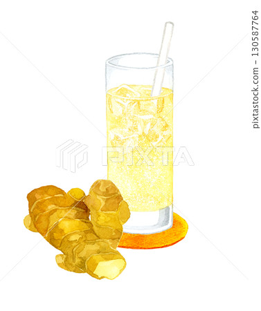 薑汁汽水和薑汁飲料手繪水彩插圖 130587764