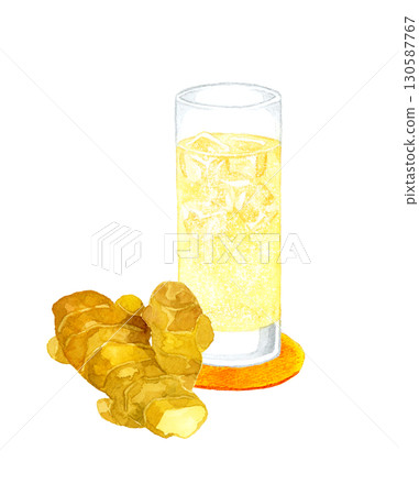 薑汁汽水和薑汁飲料手繪水彩插圖 130587767