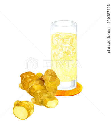 Ginger ale and ginger drink hand-drawn watercolor illustration Ginger ale and ginger drink hand-drawn watercolor illustration 130587768