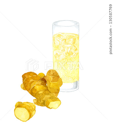薑汁汽水和薑汁飲料手繪水彩插圖 130587769