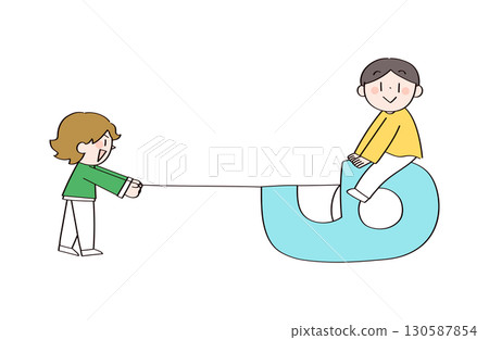 一個孩子拿著膠帶的插圖 130587854