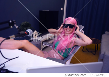 Beautiful young singer and musician broadcast from her home studio 130587930