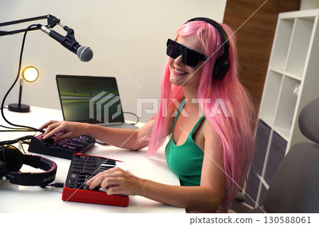 Beautiful young singer and musician broadcast from her home studio 130588061