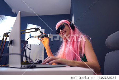 Beautiful young singer and musician broadcast from her home studio 130588081