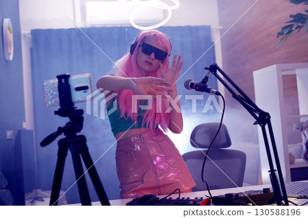 Beautiful young singer and musician broadcast from her home studio 130588196