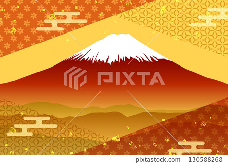 Japanese pattern Mt. Fuji New Year's card gold background 130588268