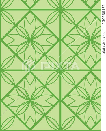 intricate green geometric tile pattern with floral motifs and symmetrical design 130588373