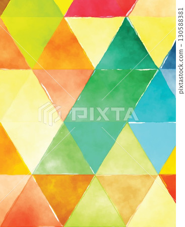 Colorful abstract geometric pattern featuring vibrant triangle shapes and watercolor textures 130588381