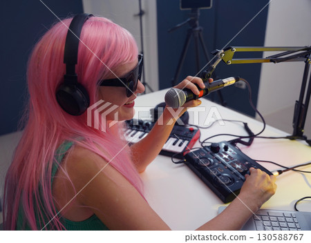 Beautiful young singer and musician broadcast from her home studio 130588767