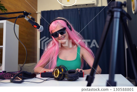 Beautiful young singer and musician broadcast from her home studio 130588801