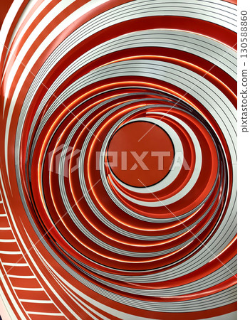 Abstract design with curved red layers and metallic stripes Abstract design with curved red layers and metallic stripes 130588860