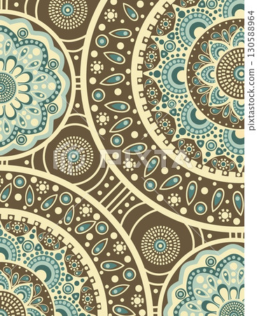 intricate mandala pattern with symmetrical floral and geometric designs in earthy tones 130588964