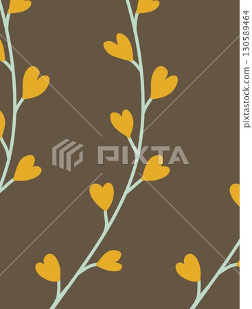 seamless floral pattern with heart-shaped leaves on a brown background seamless floral pattern with heart-shaped leaves on a brown background 130589464