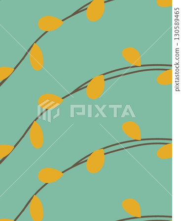 artistic illustration of stylized yellow leaves on curved branches with a pastel background 130589465