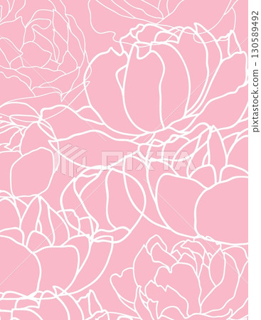 delicate pink floral pattern with intricate line art and soft background 130589492