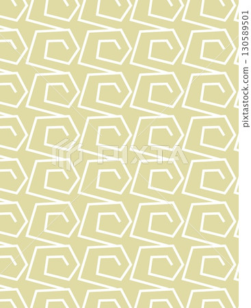 repeating geometric hexagonal pattern with white outlines on a light yellow background 130589501