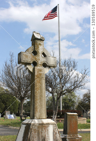 Celtic Cross and American Flag at Oakwood Cemetery in Tyler TX 130589519