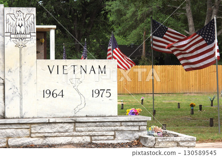 Vietnam War Memorial in Cemetery With American Flag. Memorial Cemetery Tyler TX 130589545