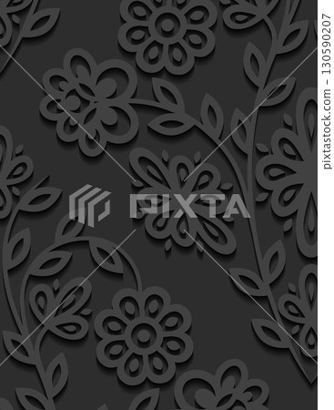 intricate black floral pattern with embossed design on dark background highlighting detailed floral motifs intricate black floral pattern with embossed design on dark background highlighting detailed floral motifs 130590207